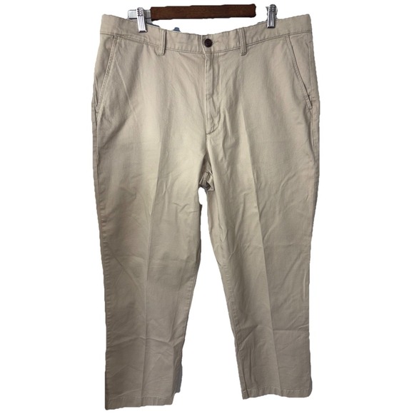 LL Bean Mens Size 36x30 Pants Khaki Tan Flat Front Natural Fit Cotton Stretch - Picture 2 of 12